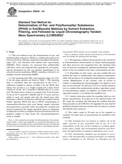 ASTM D8535-23 ASTM D8535-23 - Standard Test Method for Determination of Per- and Polyfluoroalkyl Substances (PFAS) in Soil/Biosolid Matrices by Solvent Extraction, Filtering, and Followed by Liquid Chromatography Tandem Mass Spectrometry (LC/MS/MS) - Page 1 preview