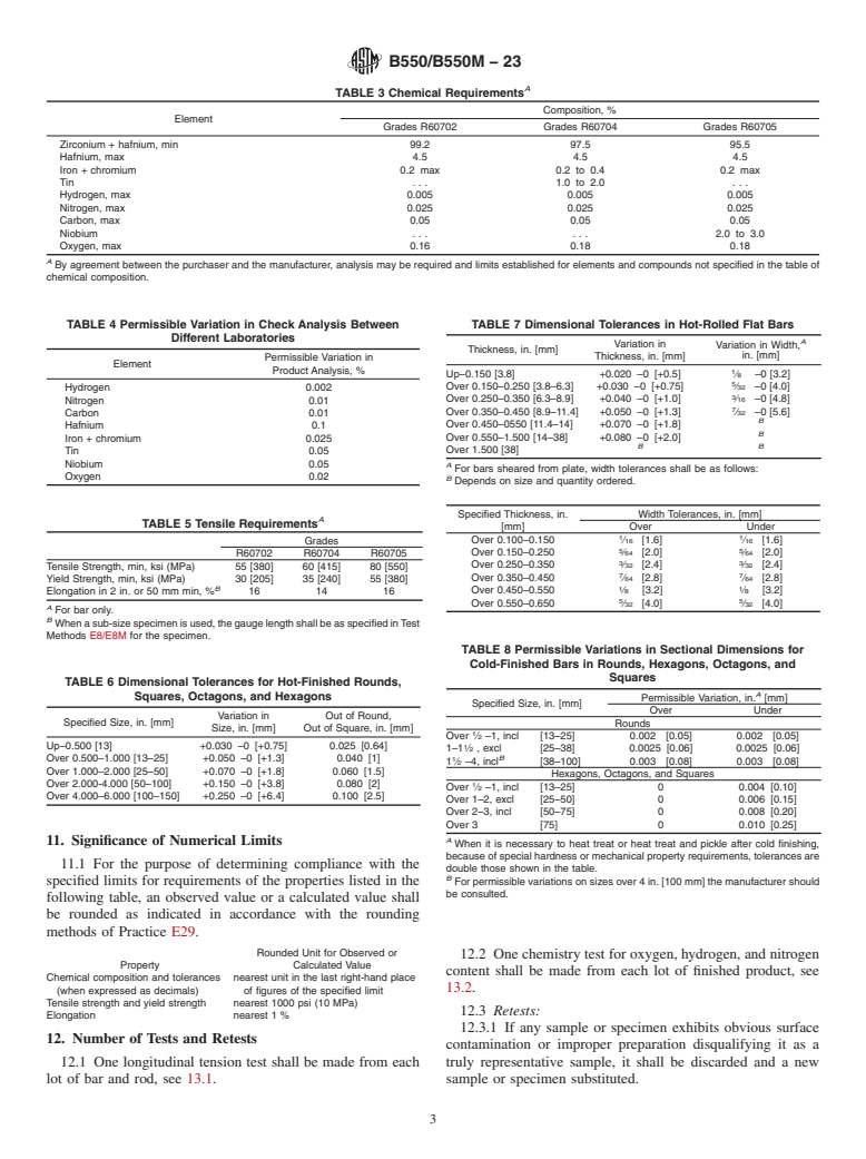 ASTM B550/B550M-23 - Standard Specification for Zirconium and Zirconium Alloy Bar and Wire