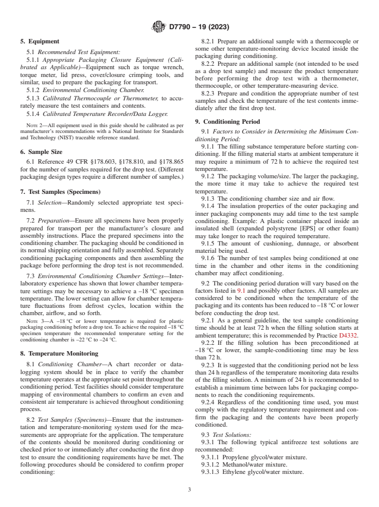 ASTM D7790-19(2023) - Standard Guide for Preparation of Plastic Packagings Containing Liquids for United  Nations (UN) Drop Testing