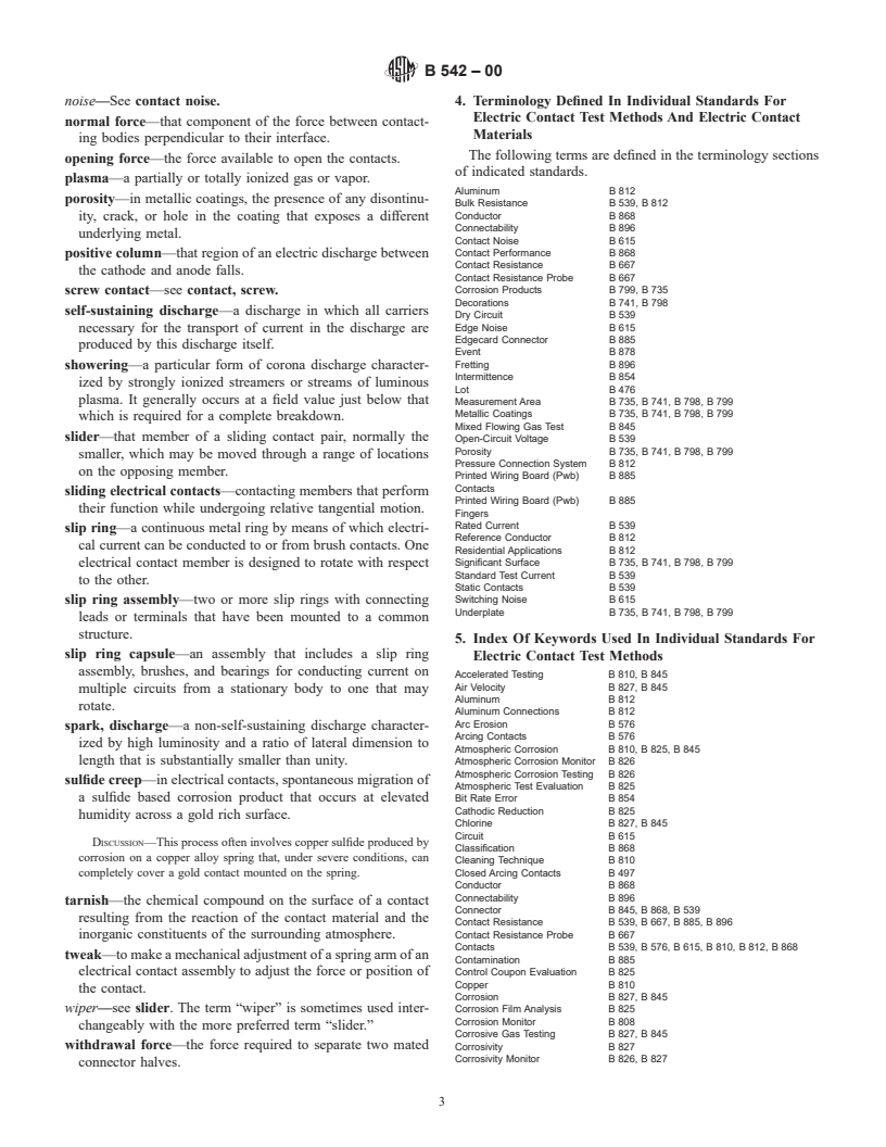ASTM B542-00 - Standard Terminology Relating to Electrical Contacts and Their Use