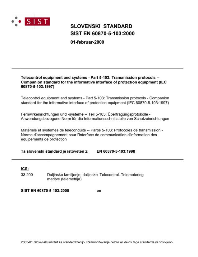 EN 60870-5-103:2000 - BARVE
