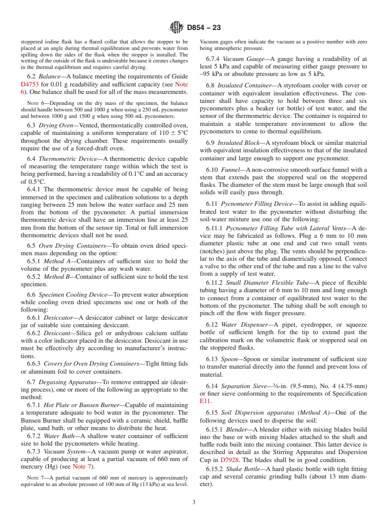 ASTM D854-23 - Standard Test Methods for Specific Gravity of Soil Solids by the Water Displacement Method