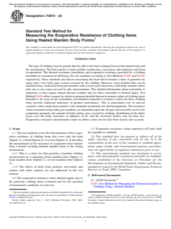 ASTM F3672-23 ASTM F3672-23 - Standard Test Method for Measuring the Evaporative Resistance of Clothing Items Using Heated Manikin Body Forms - Page 1 preview