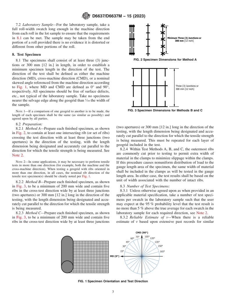 ASTM D6637/D6637M-15(2023) - Standard Test Method for Determining Tensile Properties of Geogrids by the Single or  Multi-Rib Tensile Method