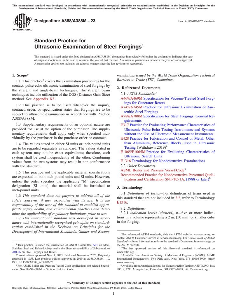 ASTM A388/A388M-23 - Standard Practice for Ultrasonic Examination of Steel Forgings