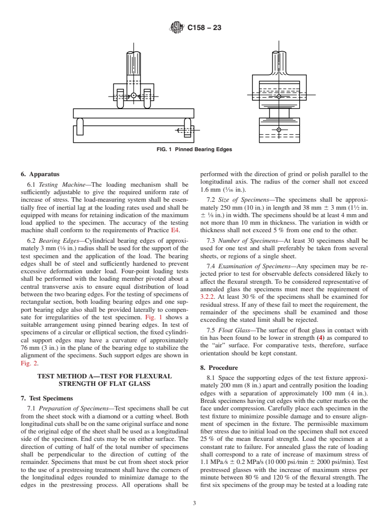 ASTM C158-23 - Standard Test Methods for  Strength of Glass by Flexure (Determination of Modulus of Rupture)