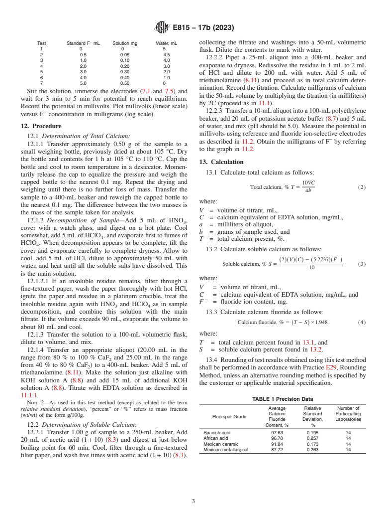 ASTM E815-17b(2023) - Standard Test Method for  Determination of Calcium Fluoride in Fluorspar by EDTA Complexometric  Titrimetry