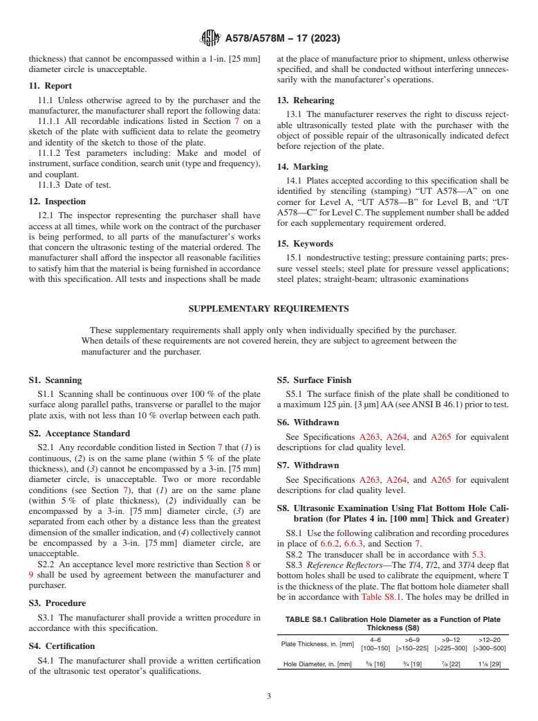 ASTM A578/A578M-17(2023) - Standard Specification for  Straight-Beam Ultrasonic Examination of Rolled Steel Plates  for Special Applications