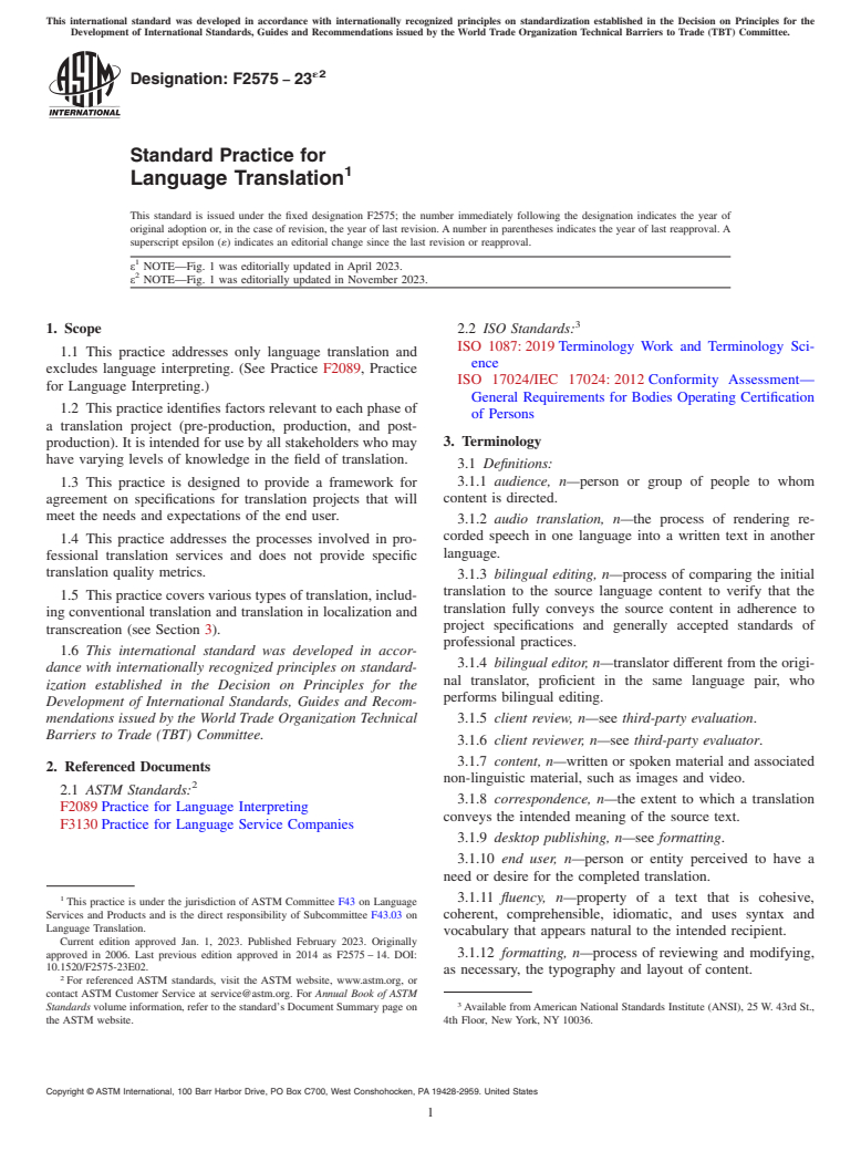 ASTM F2575-23e2 - Standard Practice for  Language Translation