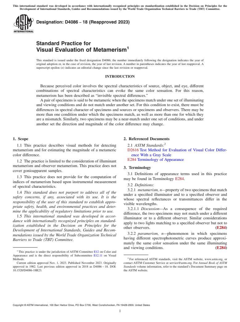 ASTM D4086-18(2023) - Standard Practice for Visual Evaluation of Metamerism