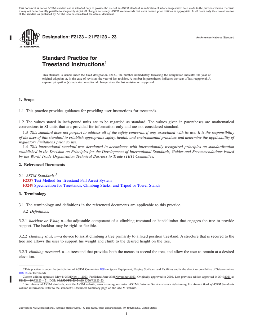 REDLINE ASTM F2123-23 - Standard Practice for  Treestand Instructions