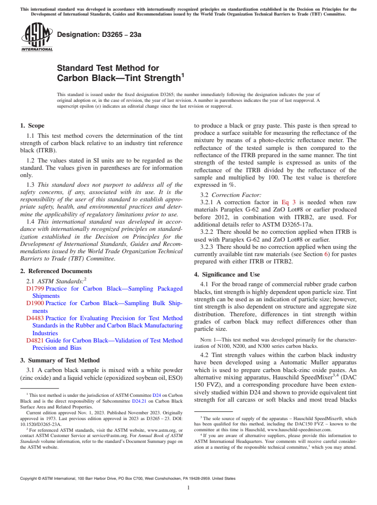 ASTM D3265-23a - Standard Test Method for Carbon Black—Tint Strength