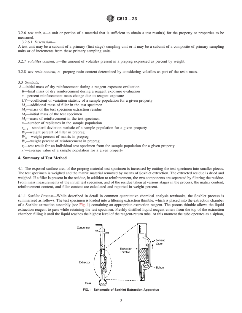 REDLINE ASTM C613-23 - Standard Test Method for  Constituent Content of Composite Prepreg by Soxhlet Extraction