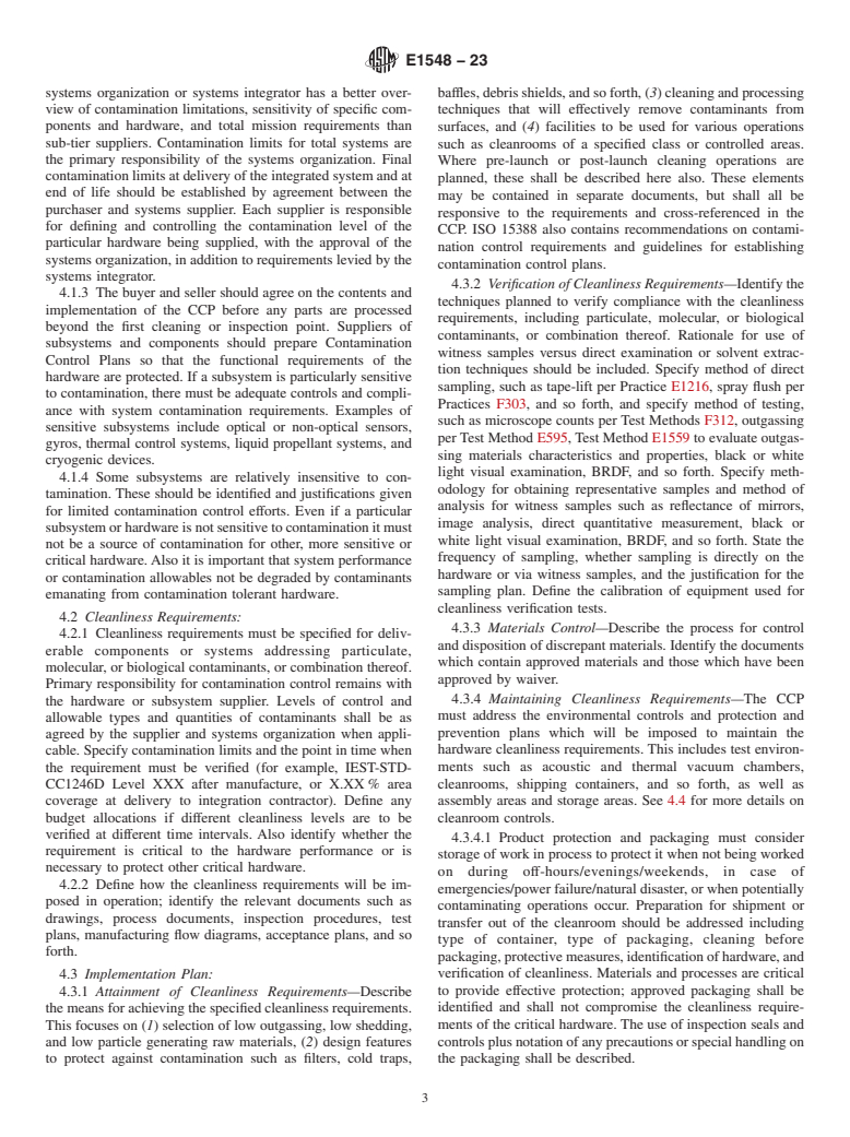 ASTM E1548-23 - Standard Practice for  Preparation of Aerospace Contamination Control Plans