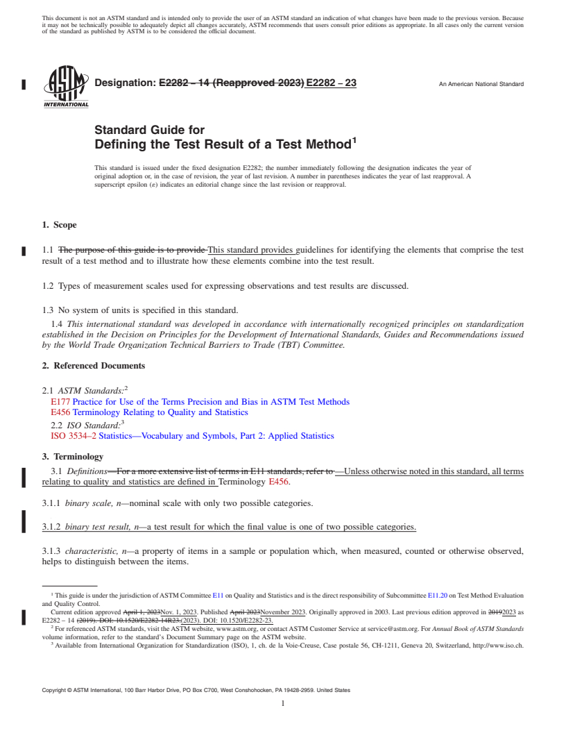 REDLINE ASTM E2282-23 - Standard Guide for  Defining the Test Result of a Test Method