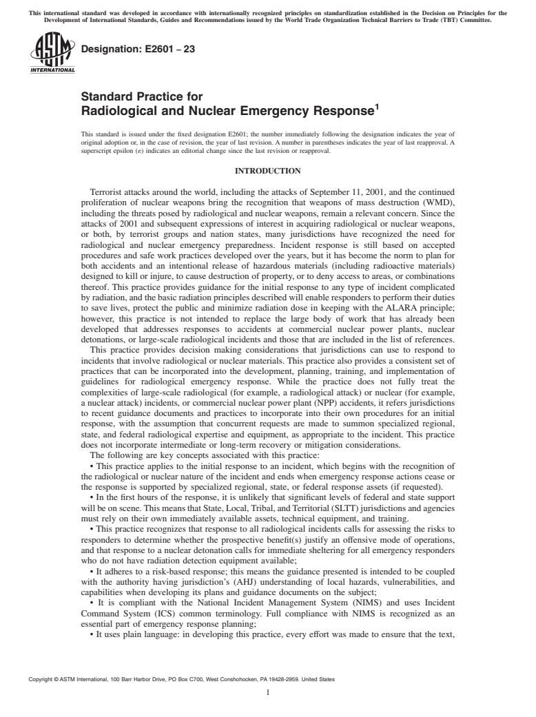 ASTM E2601-23 - Standard Practice for  Radiological and Nuclear Emergency Response