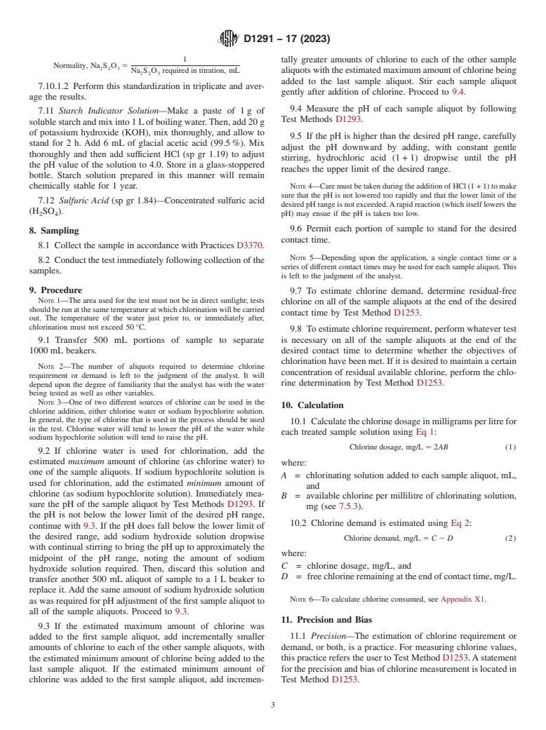 ASTM D1291-17(2023) - Standard Practice for  Estimation of Chlorine Demand of Water