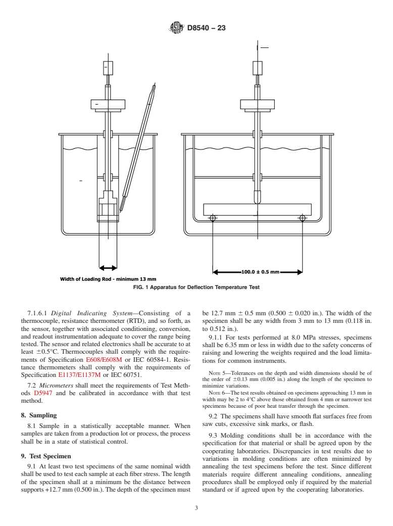 ASTM D8540-23 - Standard Test Method for Deflection Temperature of Plastics Under Flexural Load in the  Edgewise Position Using a Dry Bath