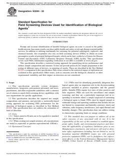 ASTM E3394-23 ASTM E3394-23 - Standard Specification for Field Screening Devices Used for Identification of Biological Agents - Page 1 preview