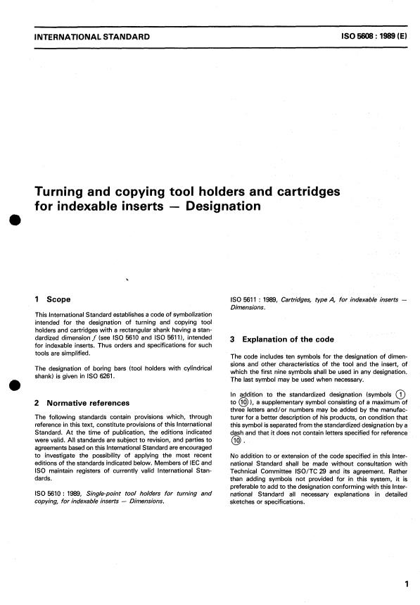 ISO 5608:1989 - Turning and copying tool holders and cartridges for indexable inserts -- Designation