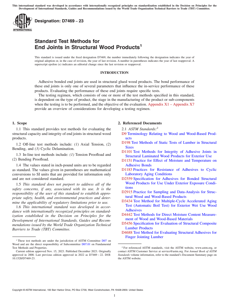 ASTM D7469-23 - Standard Test Methods for End Joints in Structural Wood Products