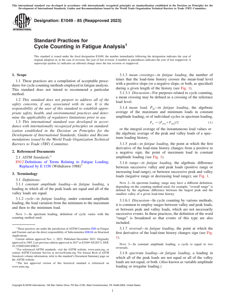 ASTM E1049-85(2023) - Standard Practices for  Cycle Counting in Fatigue Analysis