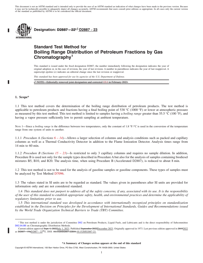REDLINE ASTM D2887-23 - Standard Test Method for Boiling Range Distribution of Petroleum Fractions by Gas Chromatography