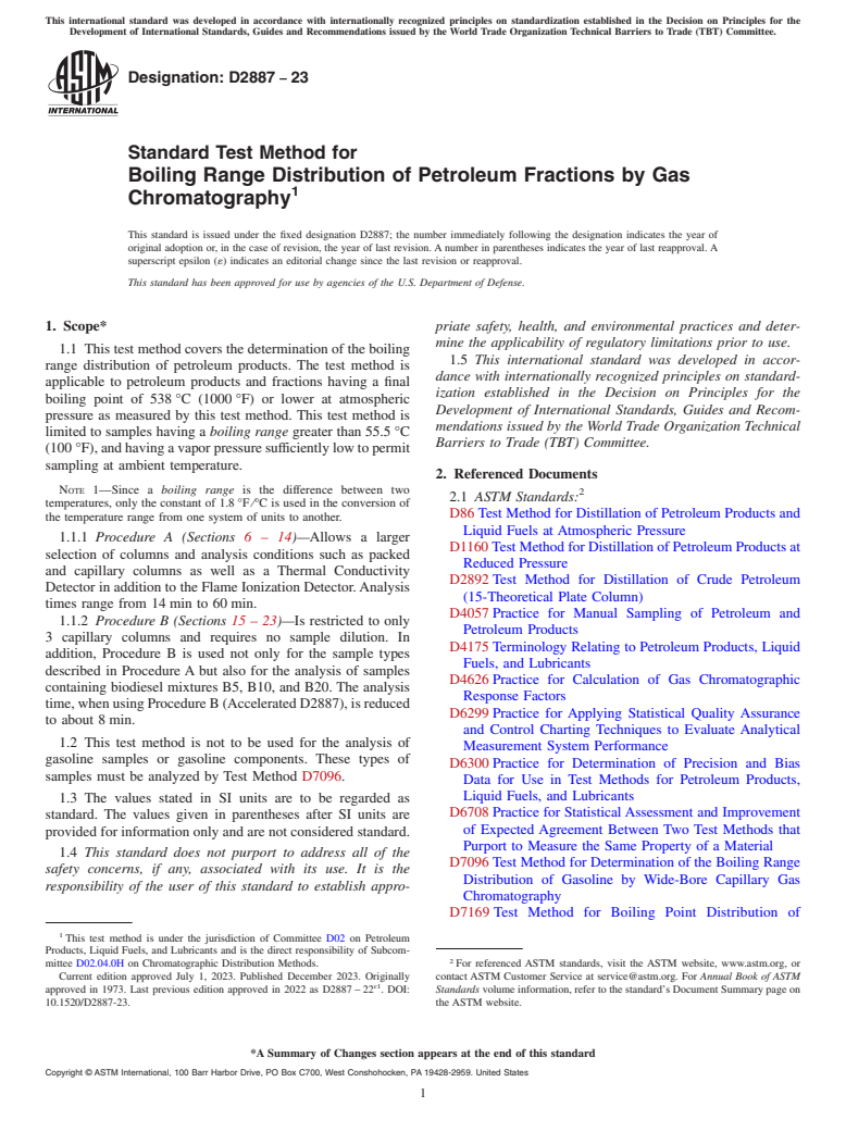 ASTM D2887-23 - Standard Test Method for Boiling Range Distribution of Petroleum Fractions by Gas Chromatography