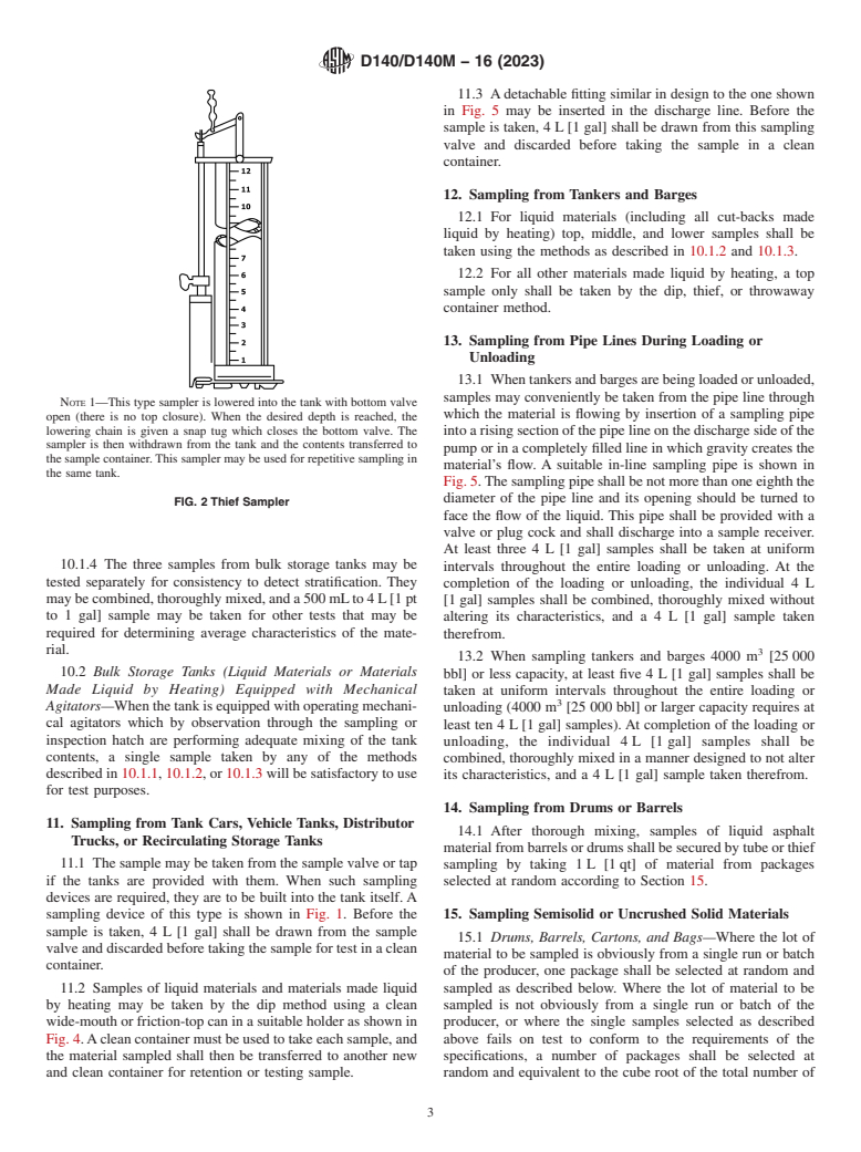 ASTM D140/D140M-16(2023) - Standard Practice for Sampling Asphalt Materials