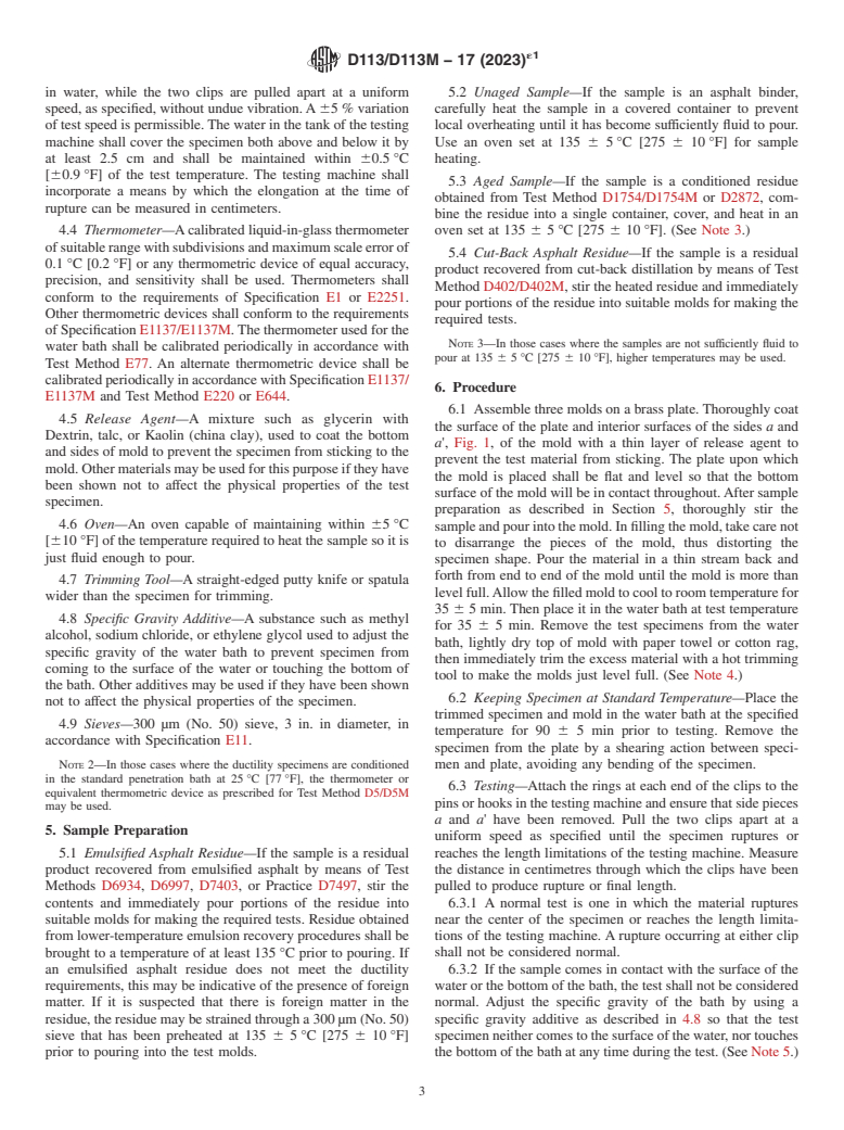 ASTM D113/D113M-17(2023)e1 - Standard Test Method for Ductility of Asphalt Materials