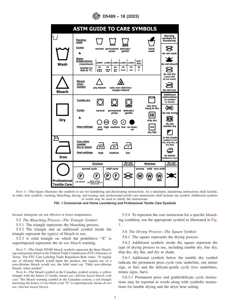 ASTM D5489-18(2023) - Standard Guide for Care Symbols for Care Instructions on Textile Products