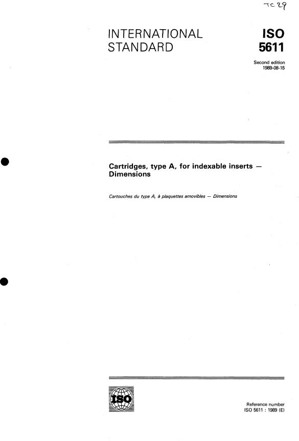 ISO 5611:1989 - Cartridges, type A, for indexable inserts -- Dimensions