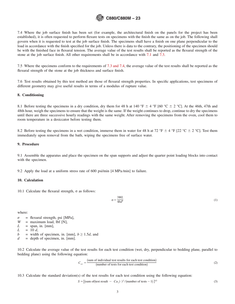 REDLINE ASTM C880/C880M-23 - Standard Test Method for  Flexural Strength of Dimension Stone