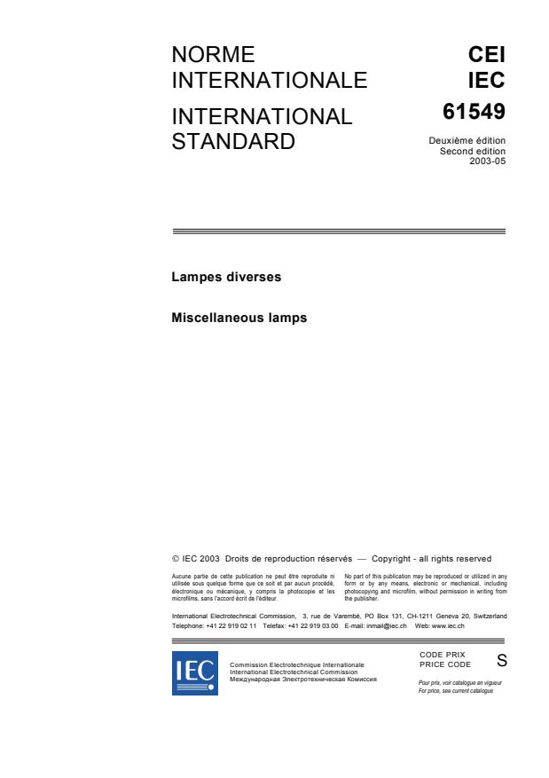 IEC 61549:2003 - Miscellaneous lamps
