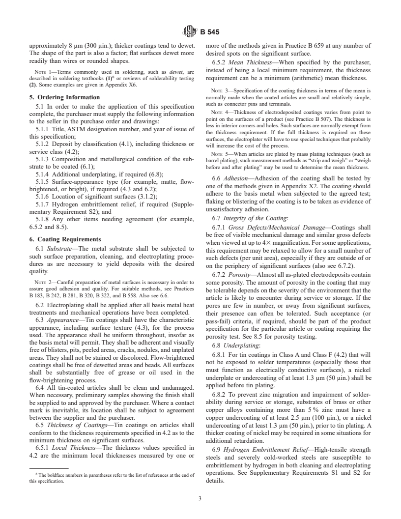 ASTM B545-97e1 - Standard Specification for Electrodeposited Coatings of Tin