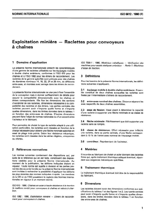 ISO 5612:1990 - Exploitation miniere -- Raclettes pour convoyeurs a chaînes
