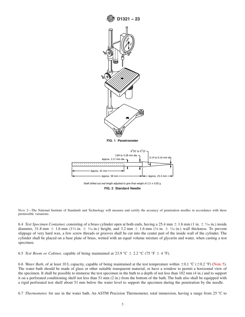 REDLINE ASTM D1321-23 - Standard Test Method for  Needle Penetration of Petroleum Waxes