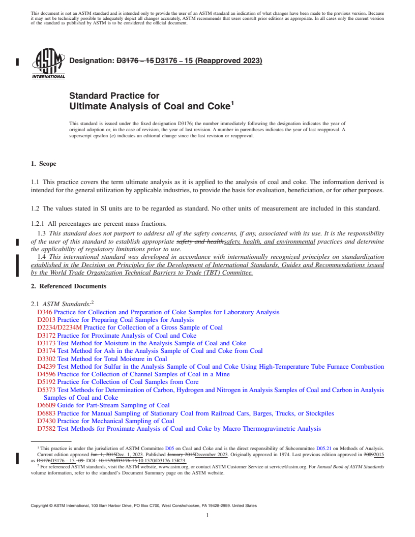 REDLINE ASTM D3176-15(2023) - Standard Practice for  Ultimate Analysis of Coal and Coke