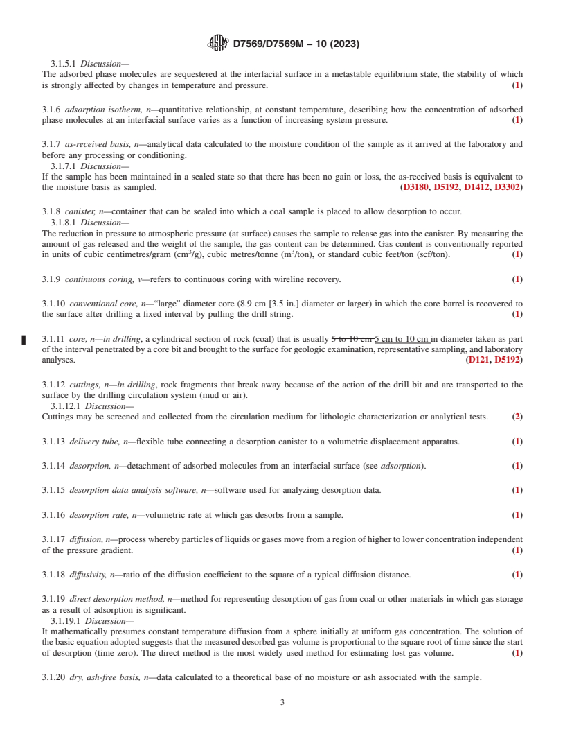 REDLINE ASTM D7569/D7569M-10(2023) - Standard Practice for  Determination of Gas Content of Coal—Direct Desorption  Method