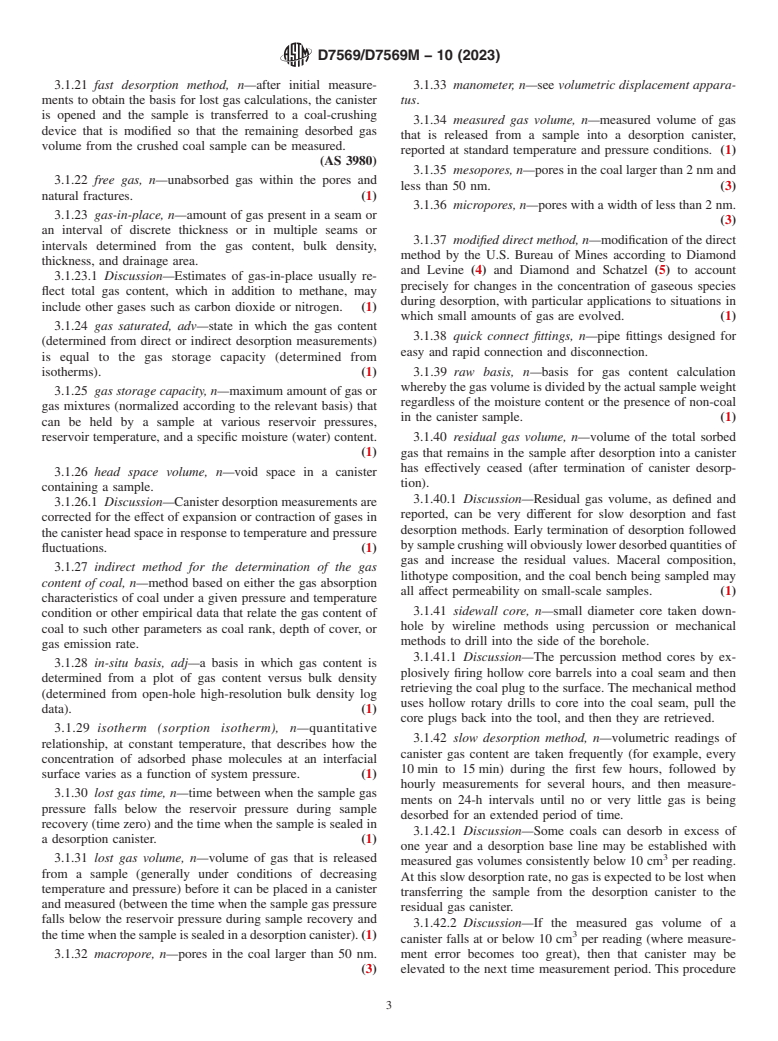 ASTM D7569/D7569M-10(2023) - Standard Practice for  Determination of Gas Content of Coal—Direct Desorption  Method