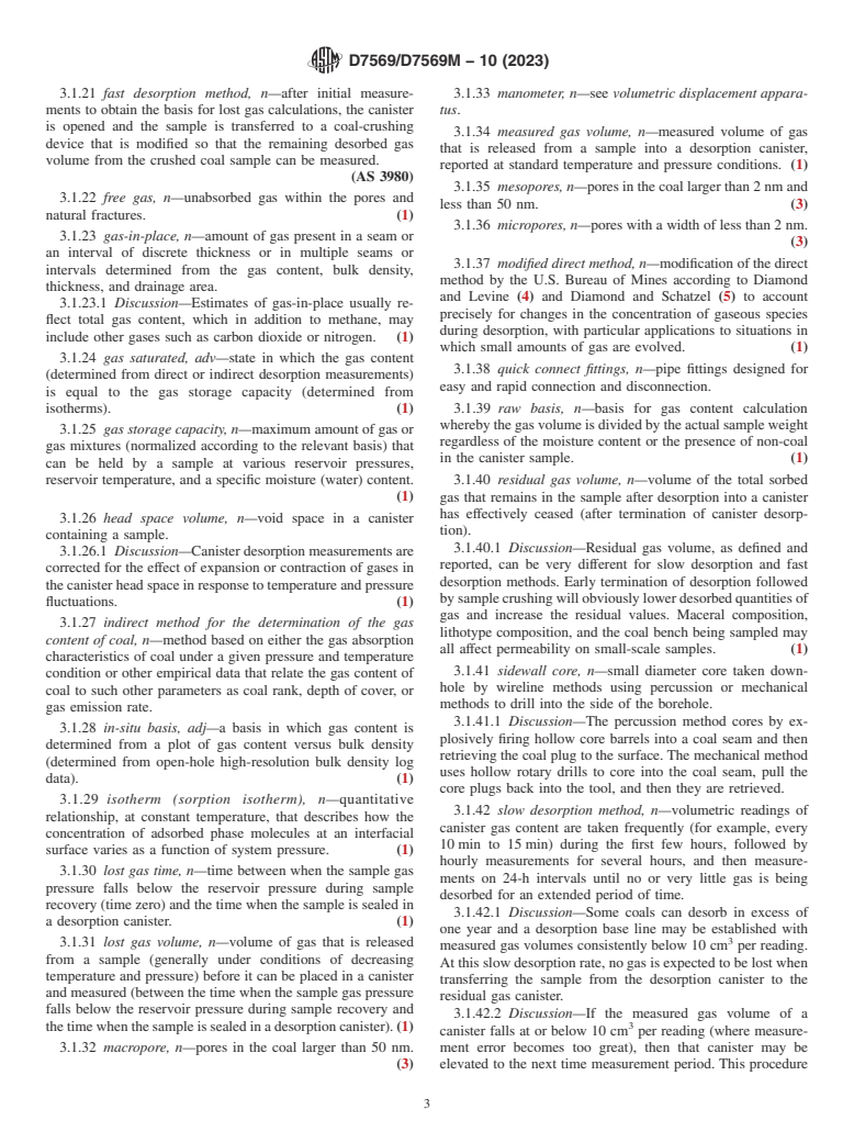 ASTM D7569/D7569M-10(2023) - Standard Practice for  Determination of Gas Content of Coal—Direct Desorption  Method