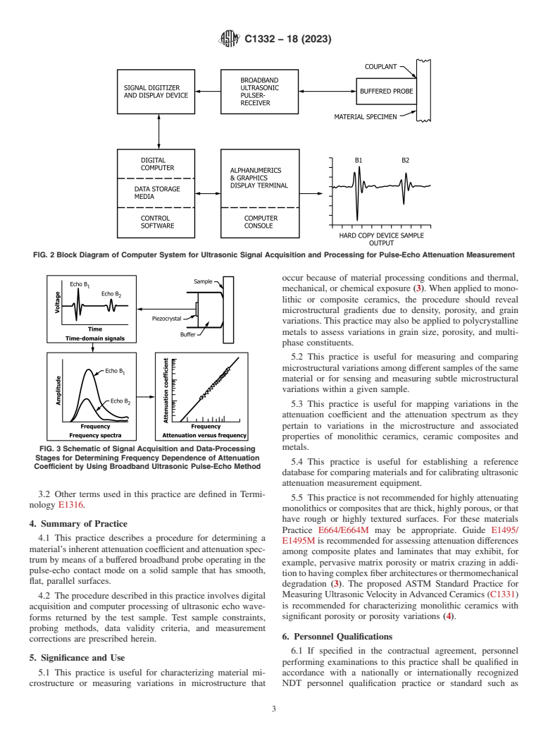 ASTM C1332-18(2023) - Standard Practice for Measurement of Ultrasonic Attenuation Coefficients of Advanced   Ceramics by Pulse-Echo Contact Technique