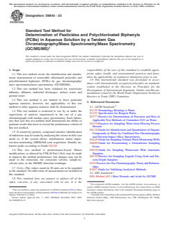 ASTM D8543-23 ASTM D8543-23 - Standard Test Method for Determination of Pesticides and Polychlorinated Biphenyls (PCBs) in Aqueous Solution by a Tandem Gas Chromatography/Mass Spectrometry/Mass Spectrometry (GC/MS/MS) - Page 1 preview