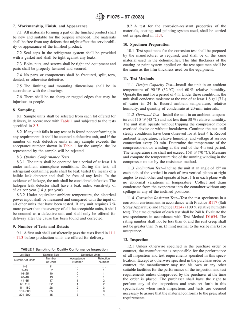 ASTM F1075-97(2023) - Standard Specification for  Dehumidifier, Shipboard, Mechanically Refrigerated, Self-Contained