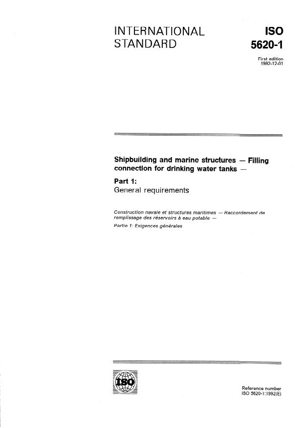 ISO 5620-1:1992 - Shipbuilding and marine structures -- Filling connection for drinking water tanks