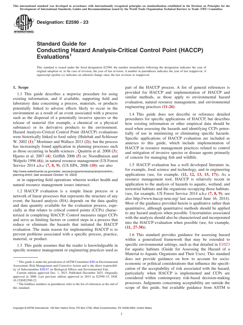 ASTM E2590-23 - Standard Guide for  Conducting Hazard Analysis-Critical Control Point (HACCP) Evaluations