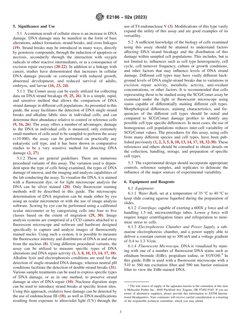 ASTM E2186-02a(2023) - Standard Guide for Determining DNA Single-Strand Damage in Eukaryotic Cells Using  the Comet Assay