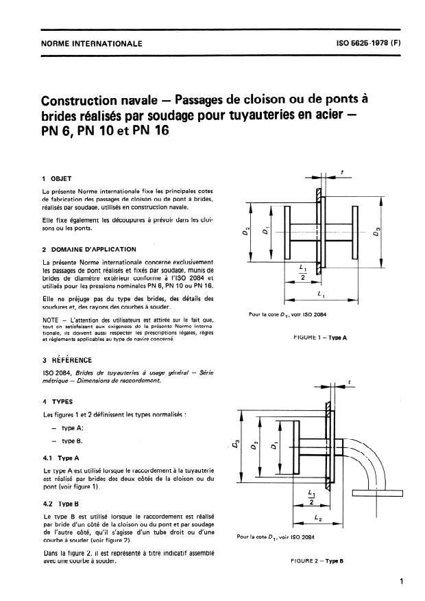 ISO 5625:1978 - Construction navale -- Passages de cloison ou de pont a brides réalisés par soudage pour tuyauteries en acier -- PN 6, PN 10 et PN 16