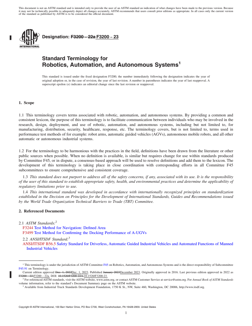 REDLINE ASTM F3200-23 - Standard Terminology for Robotics, Automation, and Autonomous Systems