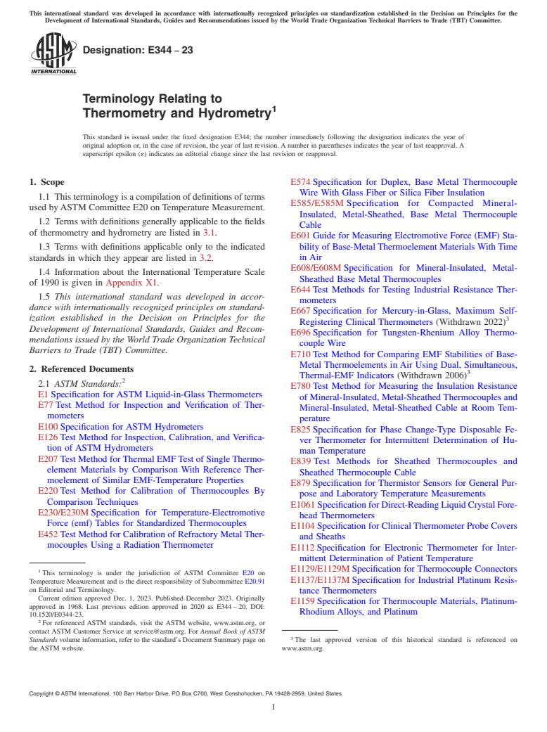 ASTM E344-23 - Terminology Relating to  Thermometry and Hydrometry